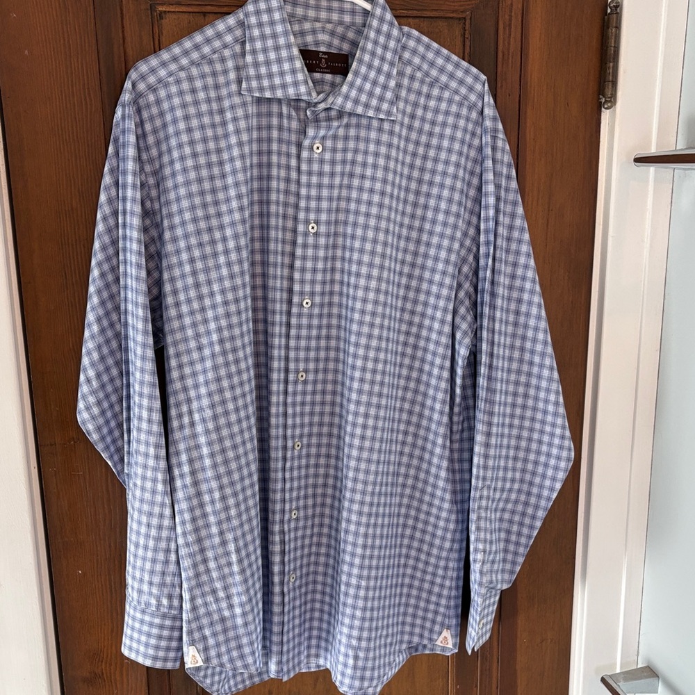 Robert Talbott Blue and White Check Dress Shirt